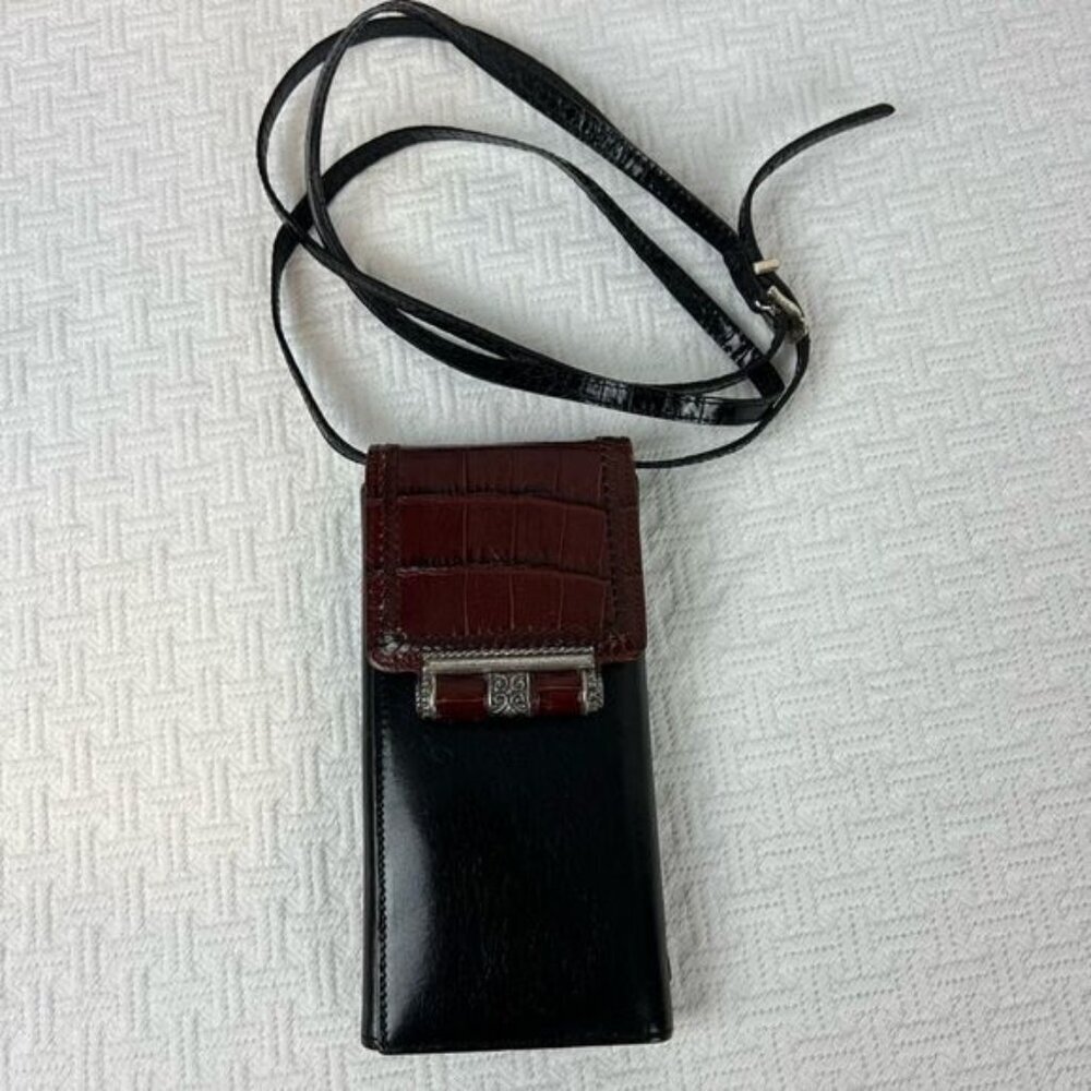Vintage Brighton Black Crossbody Wallet Card Holder Bag Purse Leather Travel
